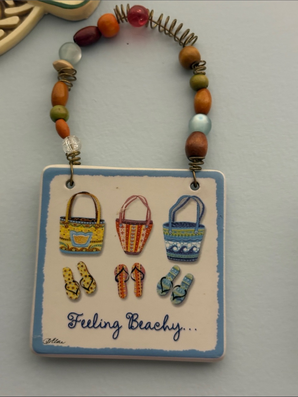 'Feeling Beachy' Blue Beaded Wall Hanging Plaque